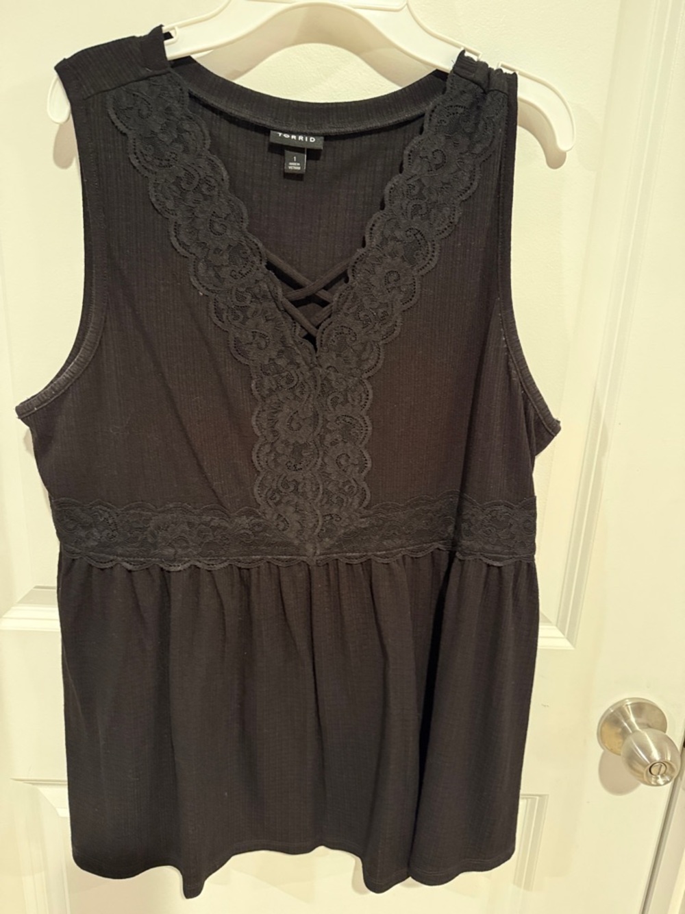 torrid Black Lace-Trim Crisscross Sleeveless Tank